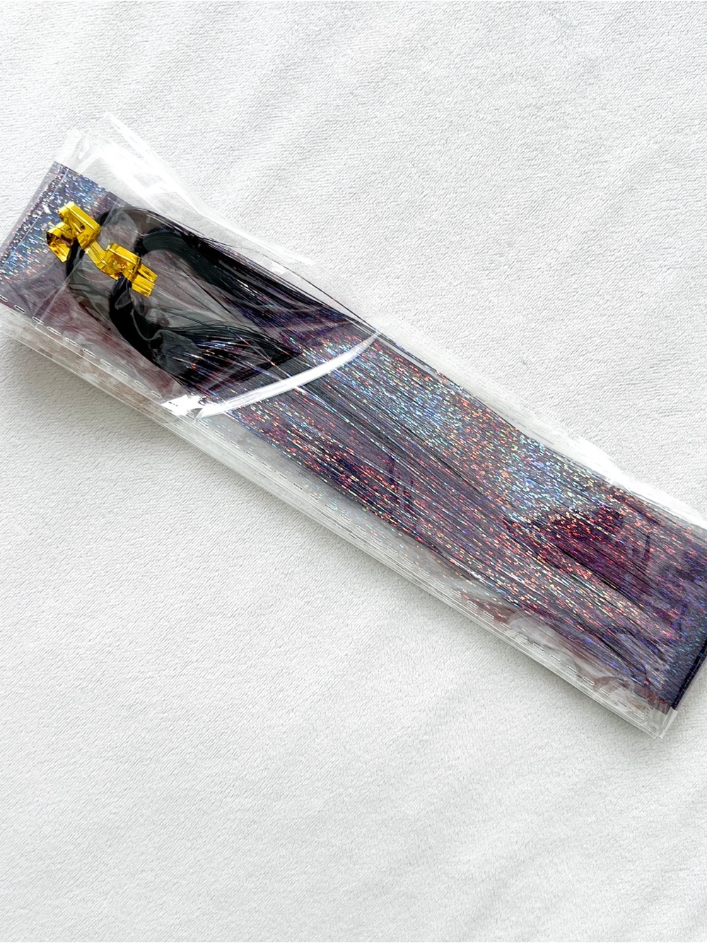 Iridescent Black Purple Tinsel Hair Extensions